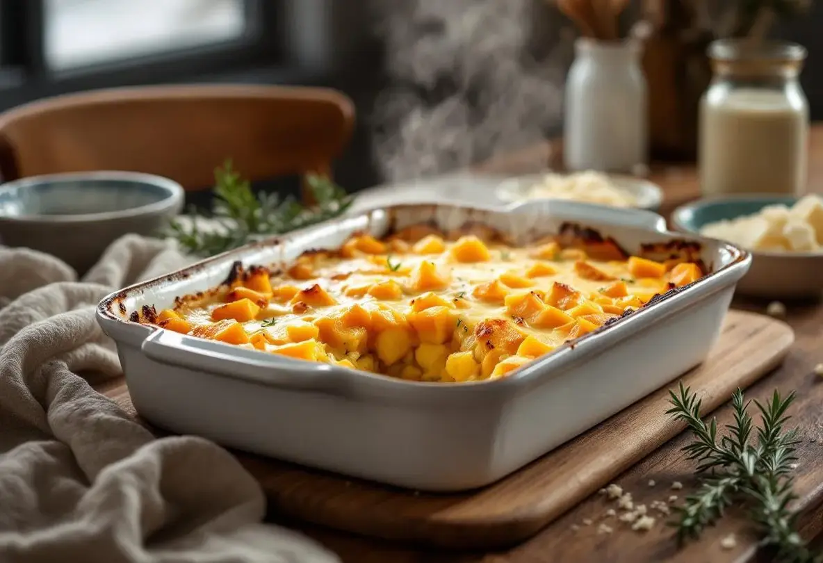 Gratin de butternut au fromage frais au four : douceur fondante, herbes fraîches et crème pour réchauffer les soirs d’hiver